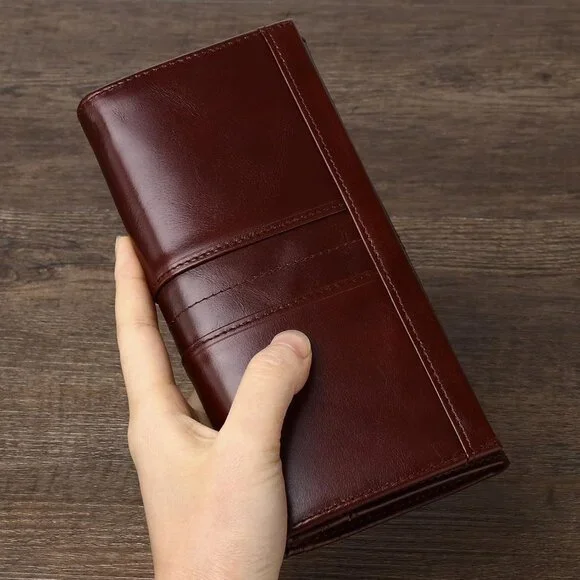 Modern Classical Coffee Leather RFID Bifold Wallet for Women - Picture 2 of 9